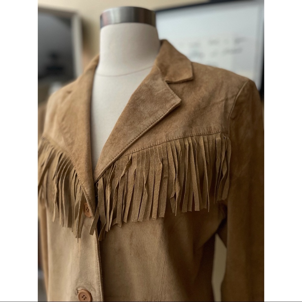 Vintage Denim & Co brown fringe suede jacket szM